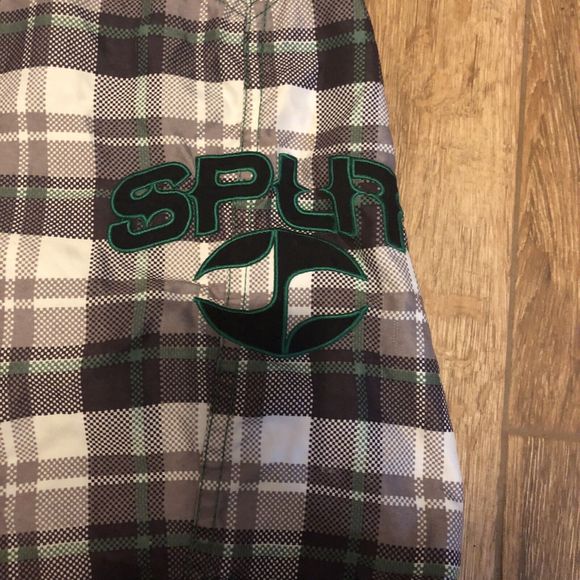 SPLIT Board Shorts Mens Size 33 White Gray Green Swim Trunk Logo Vintage EUC - Picture 3 of 6